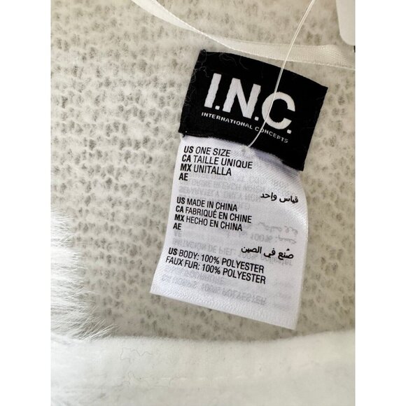 INC Inter. Concepts faux-fur trim fringe open front ruana poncho topper - White - Picture 6 of 7